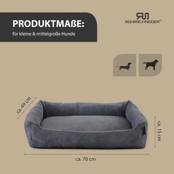 Крісло-ліжко для собак, антрацитова тканина Cord, 70x50 см, з подушкою та пакетиками для прибирання