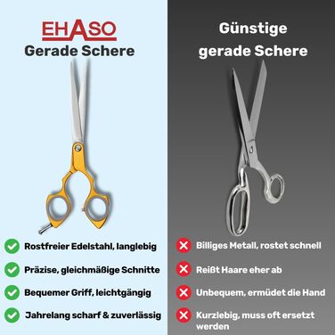 Ножиці для собак EHASO з нержавіючої сталі, 18 см, прямі, з алюмінієвою ручкою, золоті