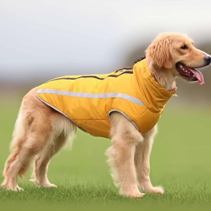 Зимова куртка Monkimau для великих собак XL-6XL | Водовідштовхуючий дощовик для собак з світловідбиваючими смугами, блискавкою та гумкою (XL, Жовтий)