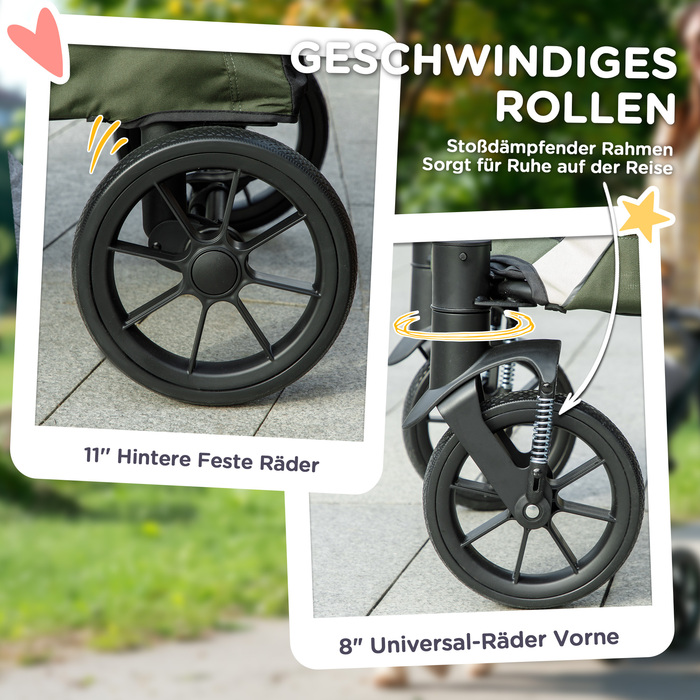 PawHut Dog Buggy Dog Buggy Foldable для великих собак і кішок до 30 кг Cat Buggy з подушками Сітчасті вікна Двері Сумка для зберігання Cat Buggy з страхувальними тросами, гальмами, баггі темно-зелений | Аосом