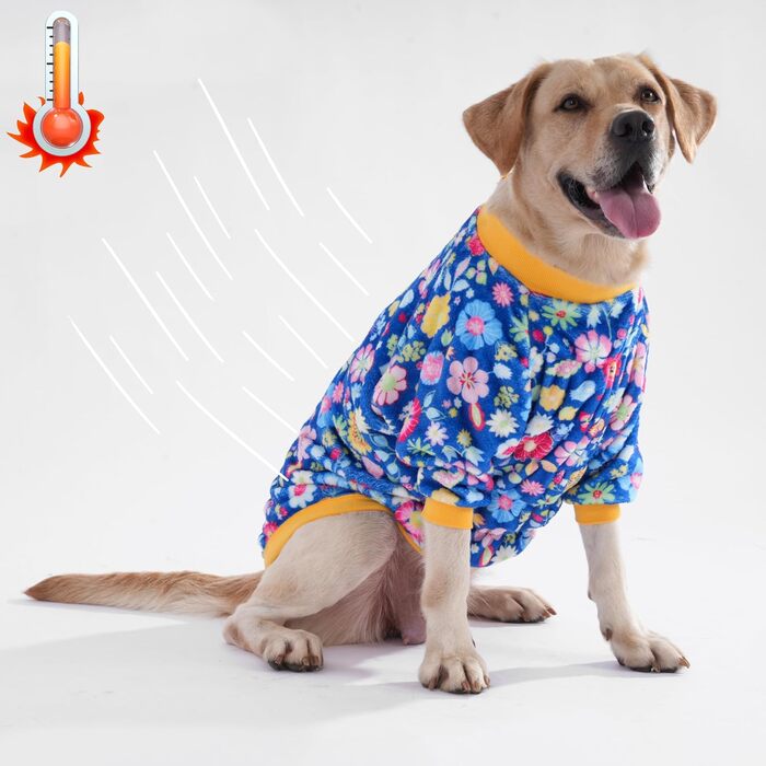 Світер LovinPet для великих порід собак, легкий фланелевий одяг, дихаючий матеріал з принтом 'Нільський Бегемот' для маленьких собак, блакитний (X-Large, блакитний з квітами)