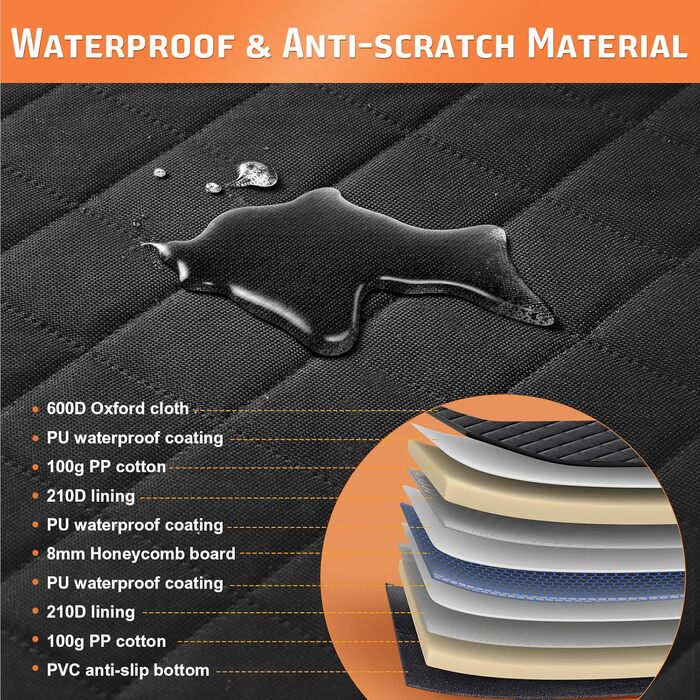 Накладна на сидіння автомобіля для собак Gimars, 157x137 см, велика, зносостійка, водовідштовхувальна, універсальна, з передньою кришкою та оглядовим вікном (чорний&оранжевий)