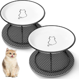 Набір мисок для котів FoiiLiio 2 шт. з кераміки з металевим підставкою 10 см. Миски для корму та води для котів, чорний колір