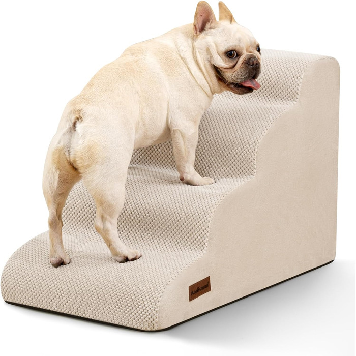 Сходинки для собак та котів на ліжко/диван, 4-х ступінчасті, з антиковзним покриттям, зручні та довговічні (26x15.7x17.4 см, Бежевий)