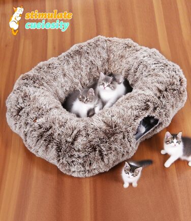 Туннель для котів Vuxava XXL сірий – іграшка та котяча печера з м'якою лежанкою, 100×82 см, 180 см, 2 входи, можна прати та розбирати