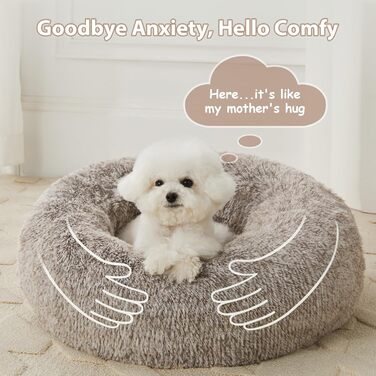 Кругле ліжко для собак та котів Donut, штучне хутро, самопідігріваюче, м'яке, зручне (76.2 x 76.2 x 25.4 см, світло-коричневе)