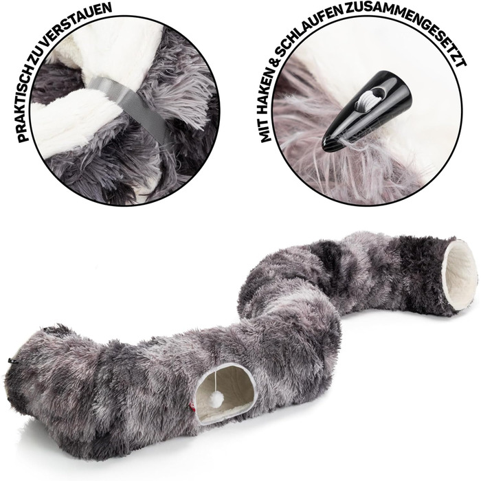 Преміум тунель для котів CUBI від CanadianCat Company: XXL з місцем для сну та м'яким лежанком, підходить для великих котів, темно-сірий, 100 x 80 x 26 см