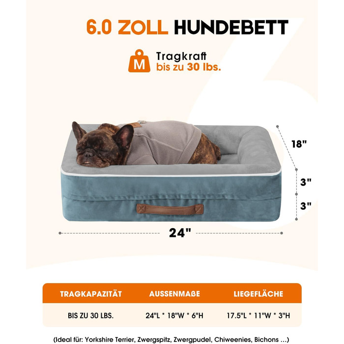 Ортопедичне ліжко для собак XL, корзина для собак, що можна прати, з яєцеподібною піною, водовідштовхуване диван для собак з неслизьким дном та чотиристоронньою подушкою (61x46x15см, блакитний)