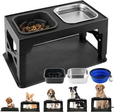 Підвищена годівниця для собак, регульована висота, великі породи - 1400 мл, миска з нержавіючої сталі & 1100 мл миска протиковзаюча, туристична миска та підкладка - годівниця з протиковзким покриттям для середніх/великих собак