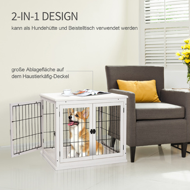 PawHut Dog House Transport Box Маленька клітка для домашніх тварин 81 x 58.5 x 66 см з МДФ та металу білого кольору, ідеально підходить для домашніх тварин