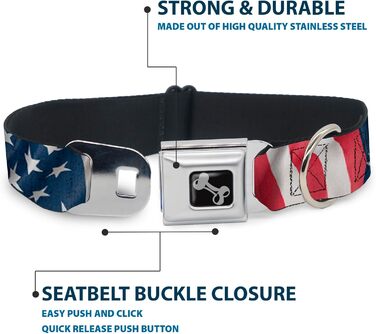 Нашийник для собак Buckle Down Americana зірки та смуги, кісточка, червоно-біло-синій, розмір L (38,1–66 см), нейлоновий
