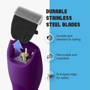 Професійна машинка для стрижки собак, 2 швидкості, ергономічний дизайн, для собак та котів, триммер для довгого, густого та кучерявого хутра, (Ліловий)