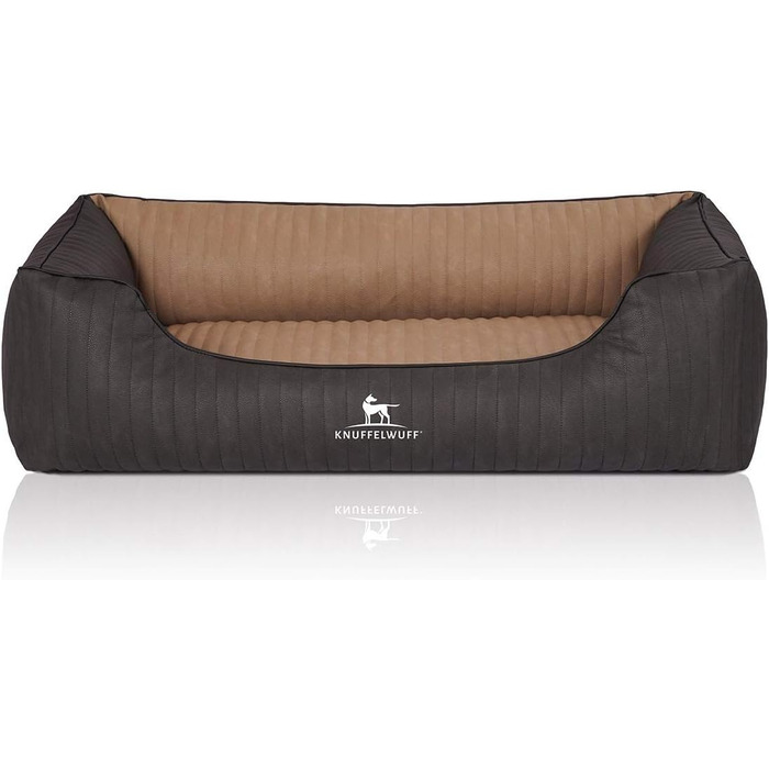 Ортопедичне собаче ліжко Knuffelwuff Outback XXL з лазерного стежчастого штучного шкіряного покриття, 120 x 85 см - Знімний чохол - Легко чистити - для великих, середніх та маленьких собак (Чорний/Капучино)
