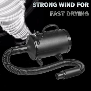 Професійний фен для собак 3200W з 4 насадками, чорний, для грумінгу