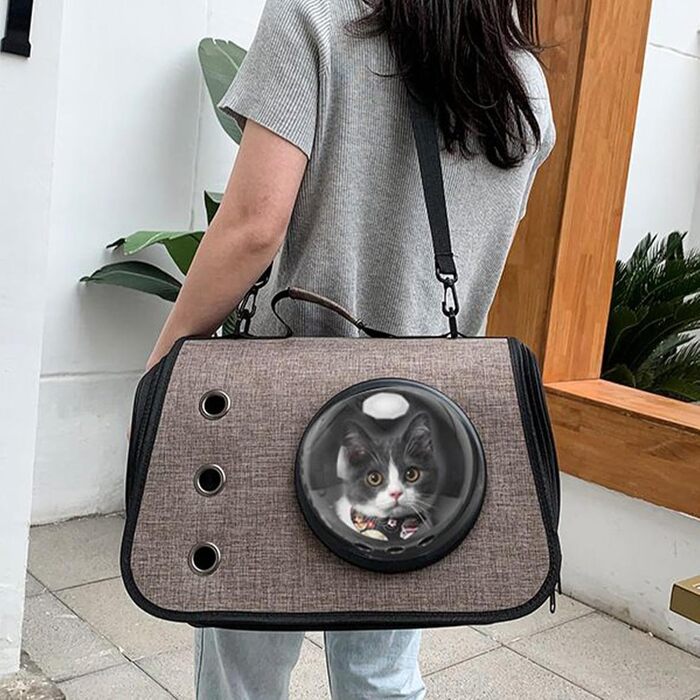 Транспортна сумка для кота/собаки: переноска для кота, переноска для собаки, дорожній аксесуар для тварин, складана переноска для маленьких та середніх котів/собак (Сірий)