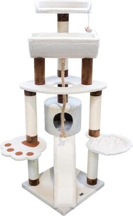 Дряпка для котів Bontoy Lou, кремово-коричнева, 145 см, велика лежанка 46 см, ігровий комплекс для відпочинку, ігор та точіння кігтів