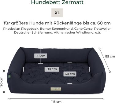 Ортопедичне ліжко для собак HOUND & NATURE Zermatt, корзина для собак середніх розмірів з високим бортиком, м'яке собаче ліжко з подушкою (M - 95x70 см, XL - 115x85 см), темно-синій