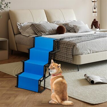 Рампа для собак у машину, складана, регульована по висоті, до 75 кг (чорний/синій)