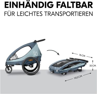 Фahrра-причіп Hauck Dryk Duo Plus Set для 2 дітей з люлькою, тентом та дощем. Складається, з підвіскою та функцією коляски, темно-синій