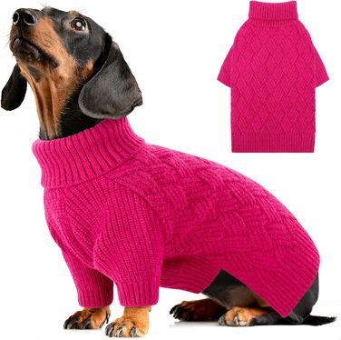 Пуловер для собак Дахшунд AOFITEE, теплий зимовий пуловер з високим коміром, в'язаний костюм для собак, теплий костюм для маленьких, середніх та великих собак, рожевий, S, Magenta