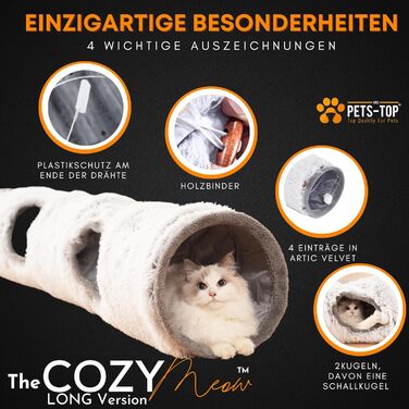 Туннель для котів XXL PETS-TOP – великий тунель для котів – шуршачий тунель – інтерактивна іграшка для котів – з м'якого плюшу
