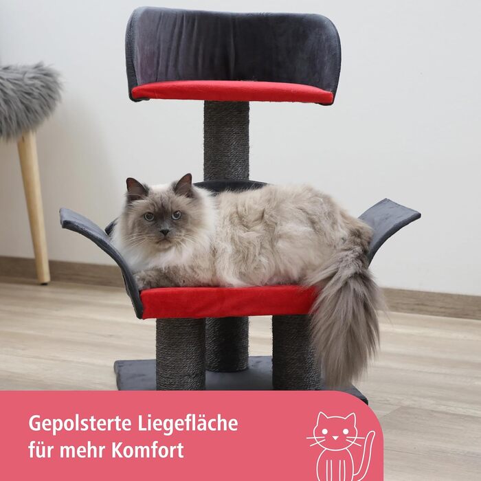 Дряпка для котів Kerbl Lounge Deluxe, 70 см, сірий/червоний, для малих і середніх котів, з натуральним сизалем