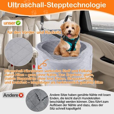 Автокрісло для собак - чорне автокрісло-бустер для маленьких собак з піною Memory Foam 28D, неслизька та вологостійка підкладка, переноска з кишенями для зберігання та ковдрою, сірий 02-Сірий