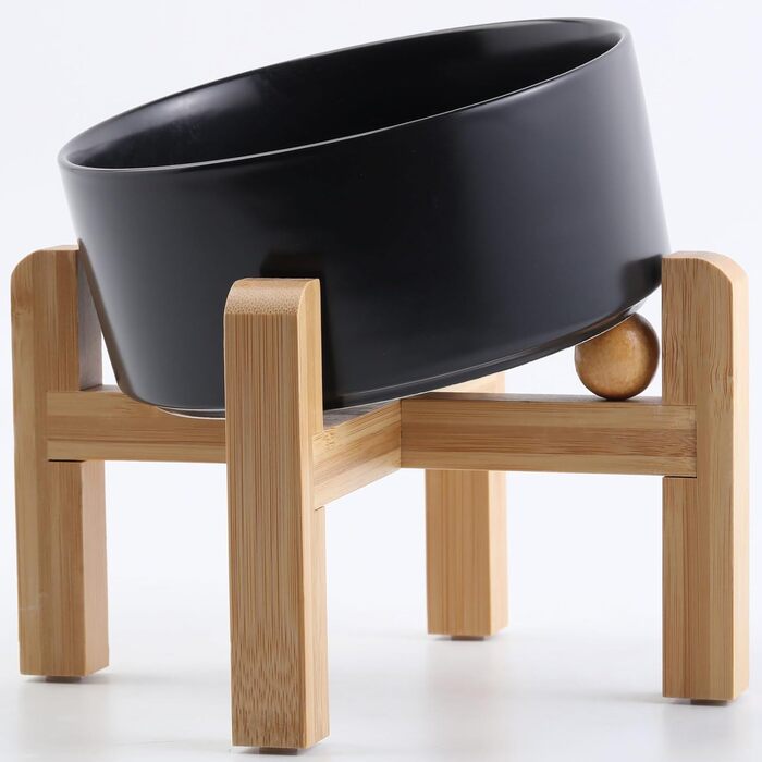 Керамічна годівниця для собак та котів Petygooing, нахилена, протиковзна, з підставкою, чорна, 3.6 літри