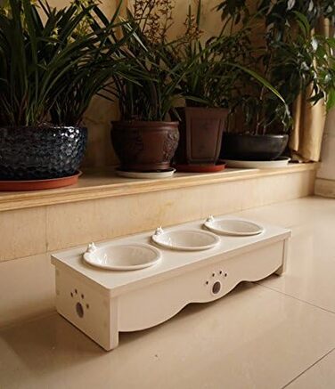 Набір мисок для котів CatS Design: кераміка та дерево, 3 шт. - годівниця для котів, миска для корму, безпечна для миття в посудомийній машині