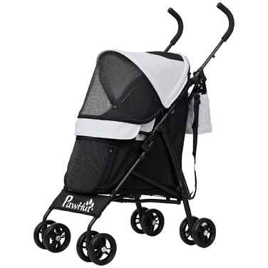 PawHut Коляска для собак Dog Buggy Складна для собак і кішок до 4 кг Cat Buggy з сітчастими вікнами, плечовий ремінь, сумка для зберігання, підстаканник Парасолька Коляска для кішок світло-сіра | Аосом