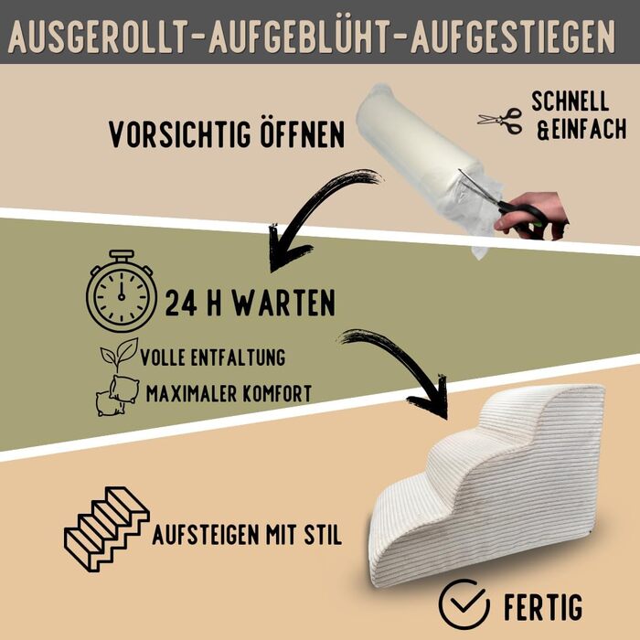 Сходинки для собак Cord бежеві: пандус для собак зі спіненого матеріалу, сходи для котів, тварин, домашніх тварин, пандус для собак на ліжко, 3 сходинки