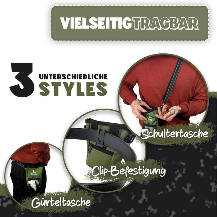 Сумка для ласощів SnackKeeper з магнітною застібкою, 650 мл, з дозатором для пакетів з відходами, на пояс для дресирування собак, колір: оливковий