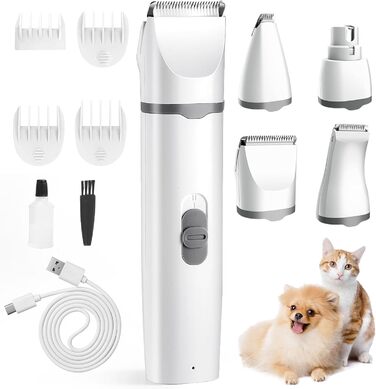 Airminti 4в1 Безшумна машинка для стрижки шерсті котів та собак, USB, 4 змінні насадки, для очей/вух/лап/нігтів (сіра)