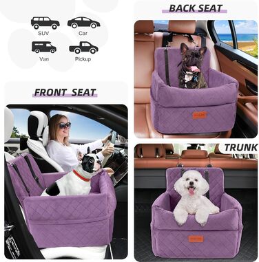 Автокрісло для собак маленьких та середніх порід, фіолетове. З кишенями для зберігання, поводок, посилена підставка.
