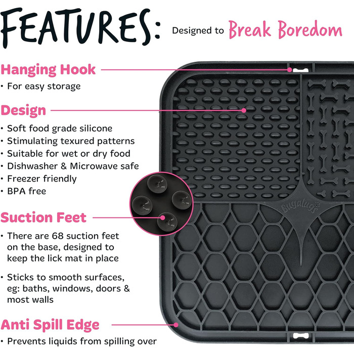 Килимки для собак та котів Bugalugs Licky Mats - 2 шт., чорний/сірий, харчовий BPA-free, зменшує стрес