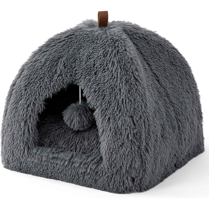 Ліжко для котів BEDSURE велике, 40x40x40 см, сіре, з подушкою та іграшкою, миється