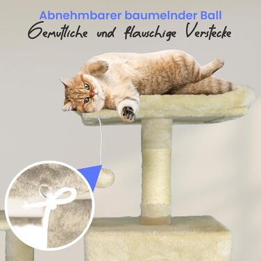 Кігтеточка-будиночок для котів DEFACTO, 143 см, з 4 кігтеточками, 2 платформами, гамаком (BEIGE)