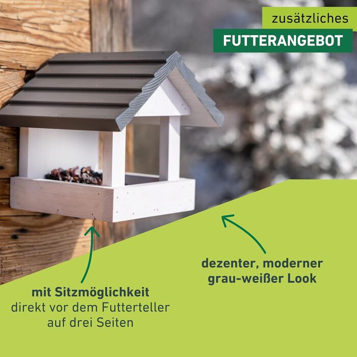 Годівниця для птахів Windhager Feldberg з дерева (сосна) | Стиль Landhaus | Містка, на три сторони, стійка до погодних умов | 20,50 x 21 x 23,50 см