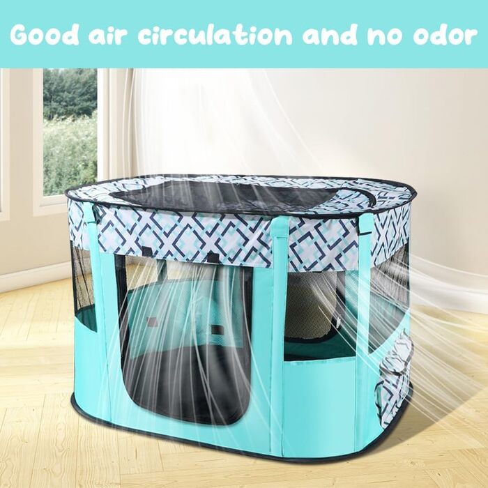 Клітка-забіг для цуценят та собак, розкладна, 70x55x40 см, зелена в клітинку