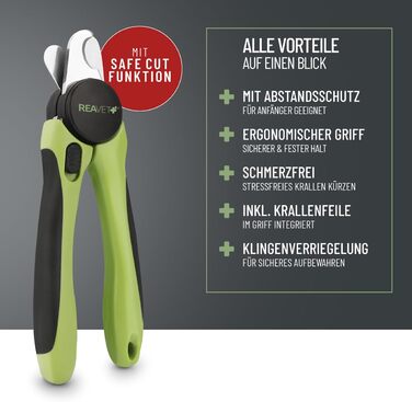 Ножиці ReaVET для обрізання кігтів собак та котів - з пилочкою та обмежувачем | Нержавіюча сталь | Інструмент для догляду за кігтями