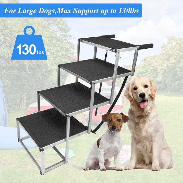 Рампа для собак великих порід, легка сходи для собак до 68 кг, складана алюмінієва рампа з неслизькою поверхнею для ліжок, вантажівок, авто та SUV, 4 сходинки