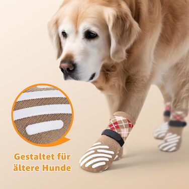 Шкарпетки для собак PICK FOR LIFE 4 шт. Захист лап, антиковзаючі, з клямками для твердих дерев'яних підлог, для маленьких, середніх та великих собак XL, коричневі