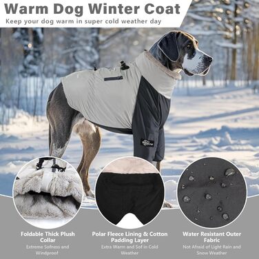Водонепроникний зимовий одяг для собак, теплий, з підкладкою з кашеміру, з регульованою шнурівкою, кишенею, світловідбиваючими елементами, застібкою-пряжкою, сірий, розмір XXL