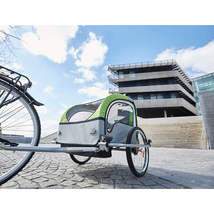 Дитячий велопричіп Fischer Komfort з підвіскою, сертифікований TüV/GS, зелений/антрацитовий, для 2 дітей