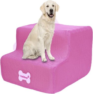 Сходинки для собак на 2 сходинки для ліжка та дивану, 20 см, широкі, для малих, старих, великих собак та котів, стабільні, неслизькі, миючі, рожеві
