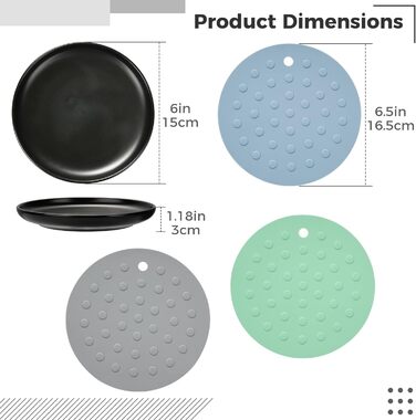 Керамічні годівниці для котів, 3 шт. з антиковзними килимками, широкі та плоскі миски для котів та кошенят, білий (чорний)