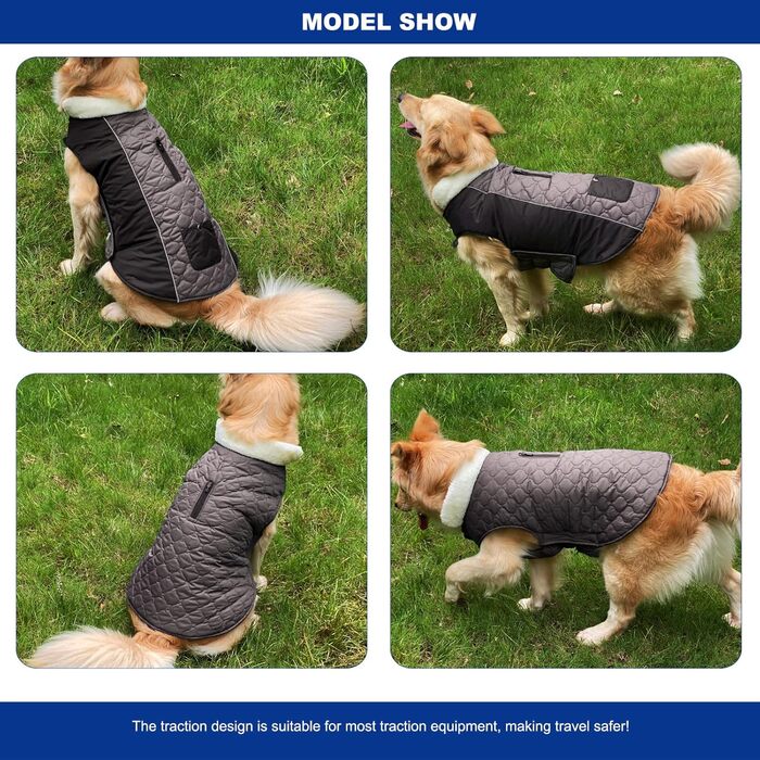 PETCUTE Зимовий теплий куртка для собак, відбиваючий, з отвором для страхувального ременя, для малих, середніх та великих собак (3XL, Сірий)