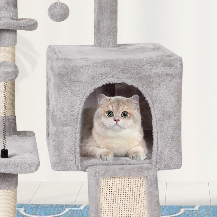 Котячий комплекс MIAO PAW 10 сірий: дряпка, ігровий будиночок, ліжко, стовпи з сизалю для котів
