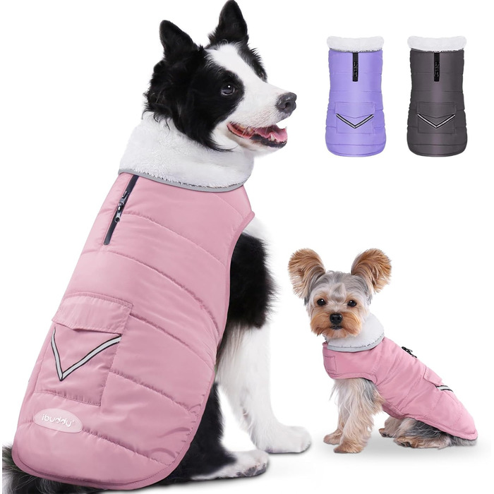 iBuddy Зимовий теплий куртка для собак з флісовою жилеткою, водонепроникний, вітронепроникний, світловідбиваючий, регульований, для великих собак, дівчаток та хлопчиків, рожевий, XX-Large