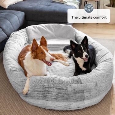 Ліжко для собак та людей | Велике ліжко для собак та людей, розміром з людське | Зручне ліжко для собак та хатніх тварин, розміром з людину | З ковдрою та знімним чохлом | Світло-сірий